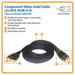A008-006 Component Video Gold Cable (3xRCA M/M), 6-ft.