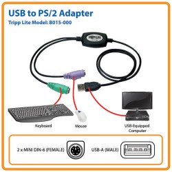 B015-000 USB to PS/2 Adapter for Keyboard and Mouse