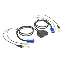B032-VUA2 2-Port USB/VGA Cable KVM Switch with Audio, Cables and USB Peripheral Sharing