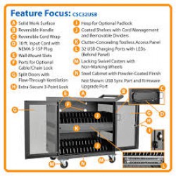 CSC32USB 32-Device USB Charging Station Cart with Sync for iPad and Android Tablets, Wall-Mount Option, Black. 110-VOLT MODEL ONLY AVAILABLE BY SPECIAL ORDER, CALL OR MAIL US!