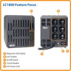 LC1800 1800W 120V Power Conditioner with Automatic Voltage Regulation (AVR), AC Surge Protection, 6 Outlets