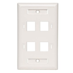 N042-001-04-WH 4-Port Quad Outlet RJ45 Universal Keystone Face Plate / Wall Plate, White, TAA