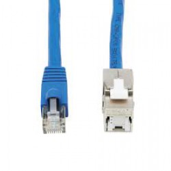 N237A-F18N-WHSH Cat6a Keystone Jack Cable Assembly - Shielded, PoE+, RJ45 M/F, 18 in., Blue