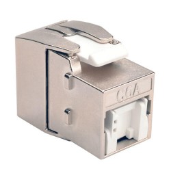 N238-001-SH-TFA Toolless Shielded Cat6a Keystone Jack, PoE/PoE+ Compliant, Shuttered - Silver, TAA