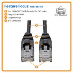 N261-S20-BK Cat6a 10G Snagless Molded Slim UTP Ethernet Cable (RJ45 M/M), Black, 20 ft.