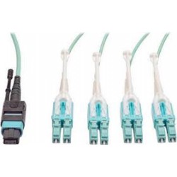 N844-05M-8LC-P MTP/MPO Fan-Out Cable, MTP/MPO to 8xLC, 40GbE, 40GBASE-SR4, OM3 Plenum-Rated - Aqua, 5M (16 ft.)