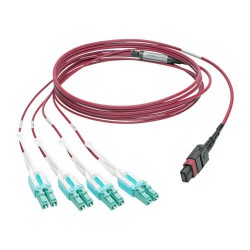 N845-01M-8L-MG MTP/MPO to 8xLC Fan-Out Patch Cable, 40 GbE, 40GBASE-SR4, OM4 Plenum-Rated, Push/Pull Tab, Magenta, 1 m (3.3 ft.)