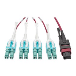 N845-02M-8L-MG MTP/MPO to 8xLC Fan-Out Patch Cable, 40 GbE, 40GBASE-SR4, OM4 Plenum-Rated, Push/Pull Tab, Magenta, 2 m (6.6 ft.)