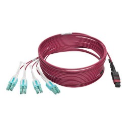 N845-05M-8L-MG MTP/MPO to 8xLC Fan-Out Patch Cable, 40 GbE, 40GBASE-SR4, OM4 Plenum-Rated, Push/Pull Tab, Magenta, 5 m (16.4 ft.)