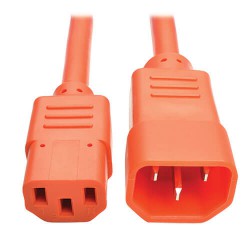 P004-002-AOR C14 Male to C13 Female Power Cable, C13 to C14 PDU Style - 10A, 250V, 18 AWG, 2 ft., Orange