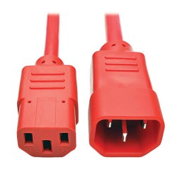 P004-002-ARD C14 Male to C13 Female Power Cable, C13 to C14 PDU Style - 10A, 250V, 18 AWG, 2 ft., Red