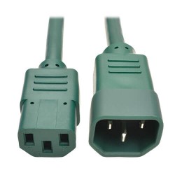 P004-003-AGN C14 Male to C13 Female Power Cable, C13 to C14 PDU Style - 10A, 250V, 18 AWG, 3 ft., Green