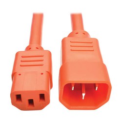 P004-003-AOR C14 Male to C13 Female Power Cable, C13 to C14 PDU Style - 10A, 250V, 18 AWG, 3 ft., Orange