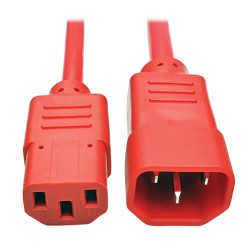 P004-003-ARD C14 Male to C13 Female Power Cable, C13 to C14 PDU Style - 10A, 250V, 18 AWG, 3 ft., Red