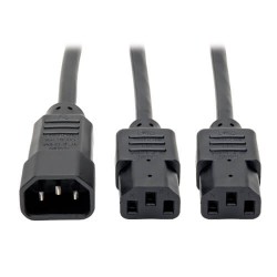 P004-006-2C13 C14 Male to C13 Female Splitter, PDU Style - C14 to 2x C13, 10A, 100–250V, 18 AWG, 6 ft., Black
