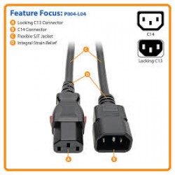 P004-L04 Power Extension Cord, Locking C13 to C14 PDU Style - 10A, 250V, 18 AWG, 4 ft.