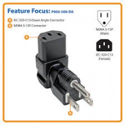 P006-000-DA NEMA 5-15P to Down-Angled C13 Power Cord Adapter - 10A, 125V, Black