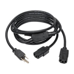 P006-006-2 Y Splitter Power Cable, NEMA 5-15P to 2x C13 - 10A, 125V, 18 AWG, 6 ft., Black