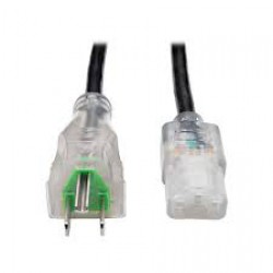 P006-010-HG13CL Hospital-Grade Power Cord, NEMA 5-15P to C13 - Green Dot, 13A, 125V, 16 AWG, 10 ft., Clear Plugs