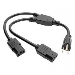 P006-18N-2 Y Splitter Power Cable, NEMA 5-15P to 2x C13 - 10A, 125V, 18 AWG, 1.5 ft., Black