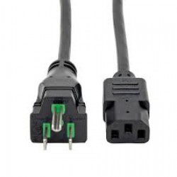 P006-C08-HG10 Hospital-Grade Power Cord, NEMA 5-15P to C13 - Green Dot, 10A, 125V, 18 AWG, 8 ft. Coiled Cord, Black