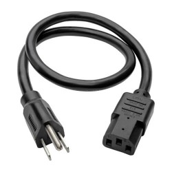 P007-002 Desktop Computer Power Cord, 5-15P to C13 - Heavy Duty, 15A, 125V, 14 AWG, 2 ft., Black