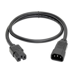 P018-002 IEC C14 to IEC C15 Power Cable - Heavy Duty, 15A, 100-250V, 14 AWG, 2 ft., Black