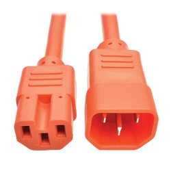 P018-002-AOR IEC C14 to IEC C15 Power Cable - Heavy Duty, 15A, 100-250V, 14 AWG, 2 ft., Orange