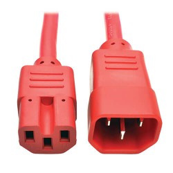 P018-002-ARD IEC C14 to IEC C15 Power Cable - Heavy Duty, 15A, 100-250V, 14 AWG, 2 ft., Red