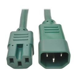 P018-003-AGN IEC C14 to IEC C15 Power Cable - Heavy Duty, 15A, 250V, 14 AWG, 3 ft., Green