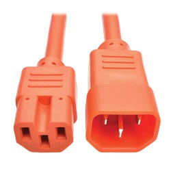 P018-003-AOR IEC C14 to IEC C15 Power Cable - Heavy Duty, 15A, 250V, 14 AWG, 3 ft., Orange
