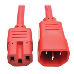 P018-003-ARD IEC C14 to IEC C15 Power Cable - Heavy Duty, 15A, 250V, 14 AWG, 3 ft., Red
