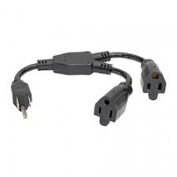 P022-001-2 Extension Cord Y Splitter, NEMA 5-15P to 2x NEMA 5-15R - 10A, 120V, 18 AWG, 1 ft., Black