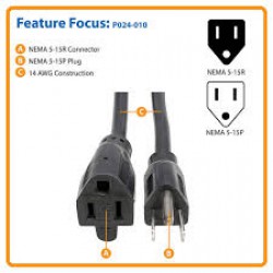 P024-010-15D Power Extension Cord, Right Angle NEMA 5-15P to NEMA 5-15R - Heavy Duty, 15A, 120V, 14 AWG, 10 ft., Black