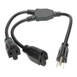 P024-18N-13A-2R Extension Cord Y Splitter, NEMA 5-15P to 2x NEMA 5-15R - 13A, 120V, 16 AWG, 18 in., Black