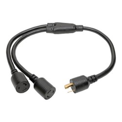 P039-001-2 L6-20P to 2x L6-20R Y Splitter, Heavy Duty - 20A, 250V, 10 AWG, 1 ft., Black