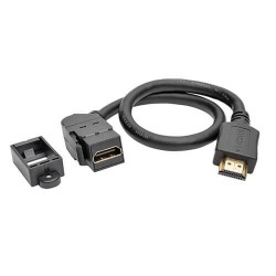 P162-001-KPA-BK High-Speed HDMI with Ethernet All-in-One Keystone/Panel Mount Extension Cable (M/F), Angled Connector, 1 ft.