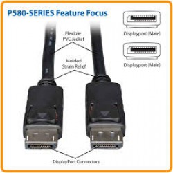 P580-015-V4 DisplayPort 1.4 Cable with Latching Connectors - 8K UHD, HDR, 4:2:0, HDCP 2.2, M/M, Black, 15 ft.