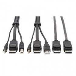 P783-010-DP Dual DisplayPort KVM Cable Kit - DP, USB, 3.5 mm Audio (3xM/3xM) + DP (M/M), 4K, 4:4:4, 10 ft., Black