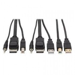 P783-010-U DisplayPort KVM Cable Kit - DP, USB, 3.5 mm Audio (3xM/3xM) + USB (M/M), 4K, 4:4:4, 10 ft., Black