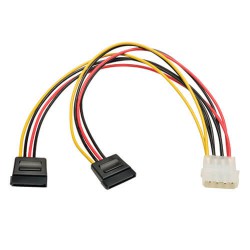 P946-12N-2P15 Molex 4-Pin to 2x 15-Pin SATA Power Cable - M/2xF, 26 AWG, 1 ft.