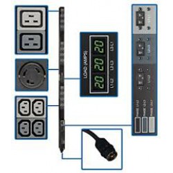 PDU3MV6H50A 14.4kW 3-Phase Metered PDU, 208V Outlets (36 C13, 6 C19, 3 L6-30R) Hubbell 50A CS8365C, 6ft Cord, 0U Vertical, TAA