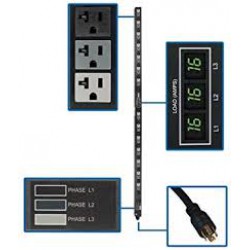 PDU3MV6L2120LV 5.7kW 3-Phase Metered PDU, 120V Outlets (42 5-15/20R), L21-20P, 6ft Cord, 0U Vertical, TAA