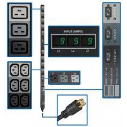PDU3MV6L2130 8.6kW 3-Phase Metered PDU, 208/120V Outlets (36 C13, 6 C19, 6 5-15/20R), L21-30P, 6ft Cord, 0U Vertical, TAA