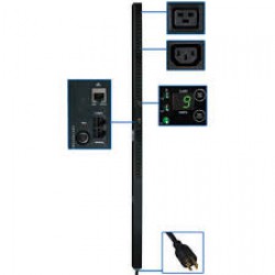 PDU3VN3L1520 5.7kW 3-Phase Monitored PDU, 208V Outlets (30 C13 & 6 C19), L15-20P, 3ft Cord, 0U Vertical