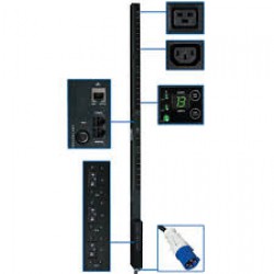 PDU3VSR3G30 8.6kW 3-Phase Switched PDU, 208V Outlets (21 C13 & 3 C19), IEC-309 30A Blue, 3ft Cord, 0U Vertical