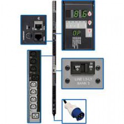 PDU3VSR6G30 10kW 3-Phase Switched PDU, 200/208/240V Outlets (24-C13, 6-C19), IEC-309 30A Blue, 6ft Cord, 0U Vertical, TAA