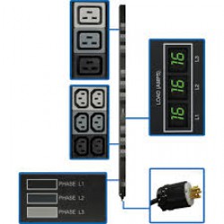 PDU3XMV6L2220 11.5kW 3-Phase Metered PDU, 240V Outlets (36 C13 & 9 C19), L22-20P, 415V input, 6ft Cord, 0U Vertical, TAA