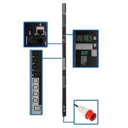 PDU3XVSR6G20 11.5kW 3-Phase Switched PDU, 200/220/230/240V Outlets (24 C13, 6 C19), IEC309 16/20A Red, 360-415V input, 0U, TAA