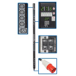 PDU3XVSR6G63B 27.6kW 3-Phase Switched PDU, 220/230V (24 C13 & 6 C19), IEC309 63A Red, 380/400V Input, 6ft cord, 0U Vertical, TAA